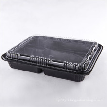 Black 5 compartments disposable plastic box with clear lid